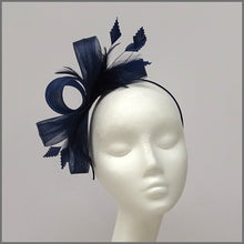 Load image into Gallery viewer, Navy Crinoline Wedding Guest Feather Fascinator