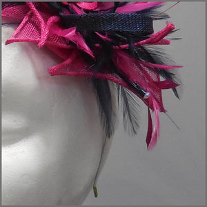 Occasion Feather Fascinator in Fuschia Pink & Navy