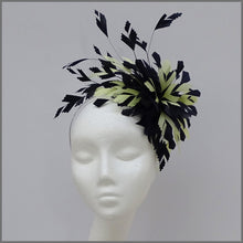 Load image into Gallery viewer, Occasion Feather Fascinator in Navy &amp; Lemon