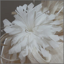 Load image into Gallery viewer, Oyster & White Feather Hatinator for Wedding