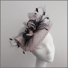 Load image into Gallery viewer, Pale Pink &amp; Black Disc Fascinator for Ladies Day