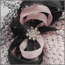 Load image into Gallery viewer, Pale Pink &amp; Black Disc Fascinator with Netting