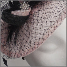 Load image into Gallery viewer, Pale Pink &amp; Black Disc Fascinator with Netting