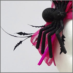Fuchsia Pink & Black Halloween Fascinator with Large Spider