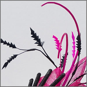 Fuchsia Pink & Black Halloween Spider Fascinator with Feathers