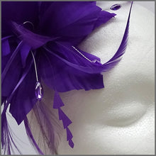 Load image into Gallery viewer, Purple Feather Flower Fascinator for Wedding Guest