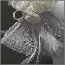 Load image into Gallery viewer, Rose Feather Headpiece in Silver Grey &amp; White