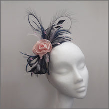 Load image into Gallery viewer, Rose Occasion Fascinator in Navy Blue & Pink