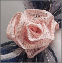 Load image into Gallery viewer, Rose Occasion Fascinator in Navy Blue & Pink