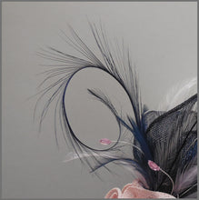 Load image into Gallery viewer, Rose Occasion Fascinator in Navy Blue & Pink