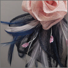 Load image into Gallery viewer, Rose Occasion Fascinator in Navy Blue & Pink