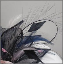 Load image into Gallery viewer, Rose Occasion Fascinator in Navy Blue & Pink
