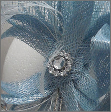 Load image into Gallery viewer, Small Pale Blue Feather Fascinator with Diamanté