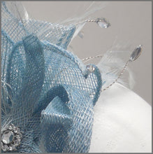 Load image into Gallery viewer, Small Pale Blue Feather Fascinator with Diamanté