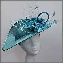 Load image into Gallery viewer, Teal Flower Hatinator with Feathers for Weddings