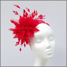 Load image into Gallery viewer, Unique Full Feather Red Formal Ladies Fascinator