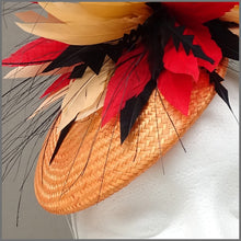 Load image into Gallery viewer, Vibrant Red &amp; Orange Disc Fascinator for Race Day