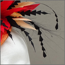 Load image into Gallery viewer, Vibrant Red &amp; Orange Disc Fascinator for Wedding