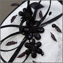 Load image into Gallery viewer, White &amp; Black Crystal Flower Disc Fascinator for Race Day