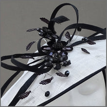 Load image into Gallery viewer, White &amp; Black Crystal Flower Disc Fascinator for Mother of the Bride