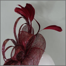 Load image into Gallery viewer, Heidi Disc Fascinator - Burgundy Red &amp; Silver