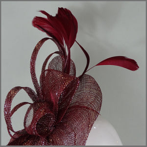 Heidi Disc Fascinator - Burgundy Red & Silver