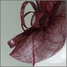 Load image into Gallery viewer, Heidi Disc Fascinator - Burgundy Red &amp; Silver