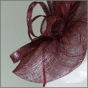 Heidi Disc Fascinator - Burgundy Red & Silver