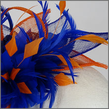 Load image into Gallery viewer, Dora Fascinator - Cobalt Blue &amp; Orange