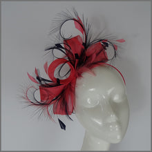 Load image into Gallery viewer, Mary Fascinator - Coral &amp; Navy