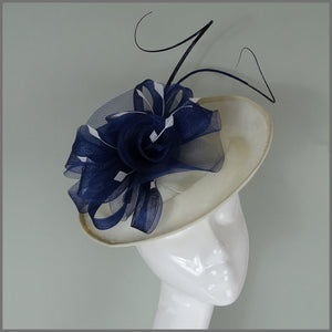 Luna Disc Fascinator - Ivory & Navy