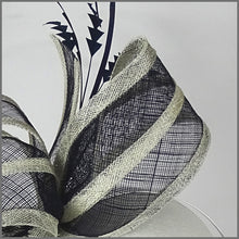 Load image into Gallery viewer, Paula Fascinator - Navy &amp; Ivory