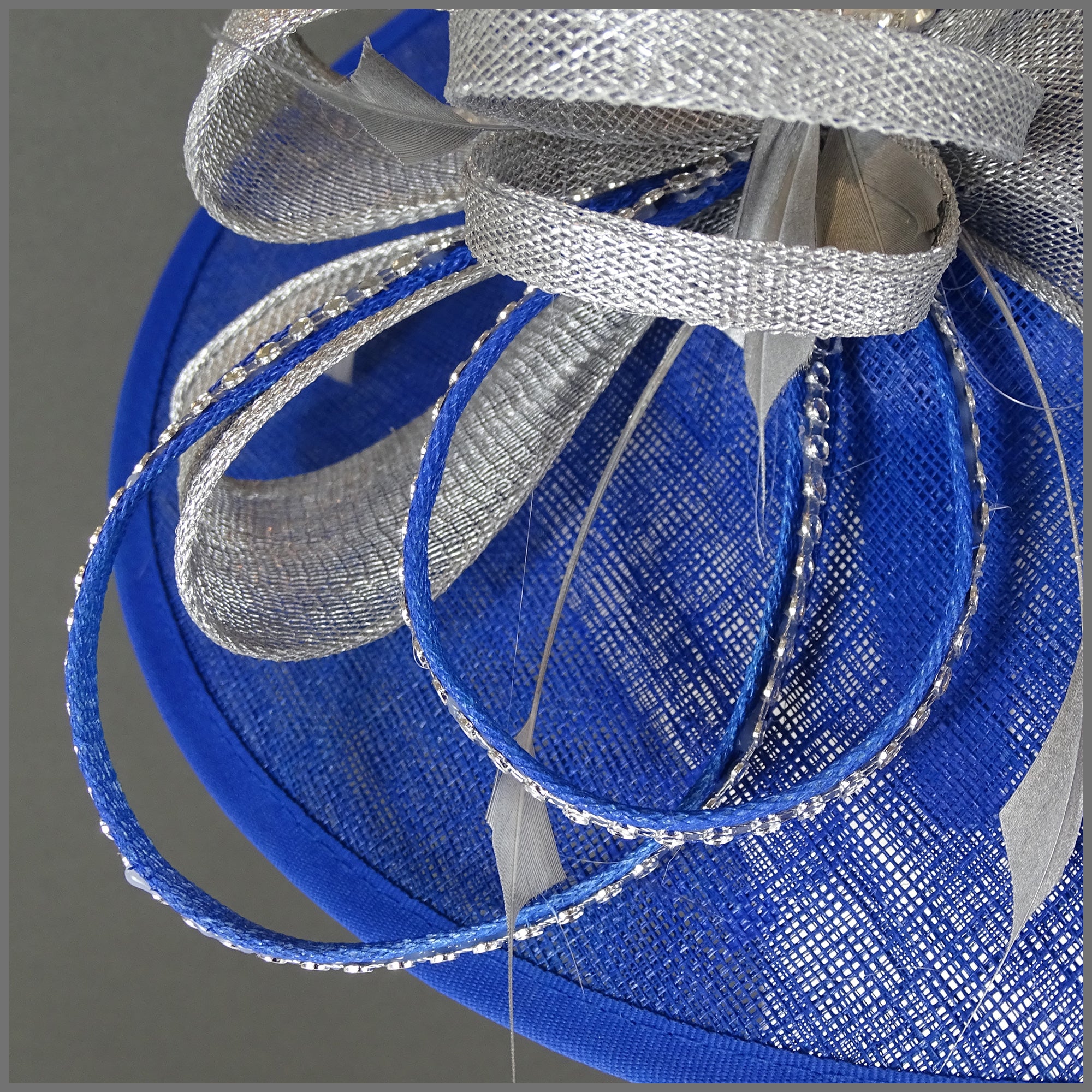 Structured Disc Fascinator Wedding Disc Fascinator in Colbalt Blue & Silver | Jacqui Vale Designs