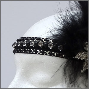 1920s Black Gatsby Flapper Feather Headband