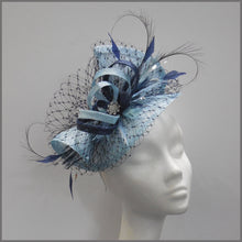 Load image into Gallery viewer,  Baby Blue &amp; Navy Disc Fascinator for Race Day