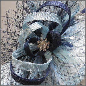  Baby Blue & Navy Disc Fascinator for Race Day