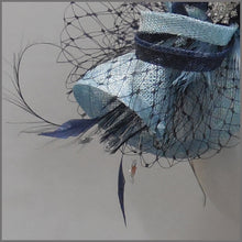 Load image into Gallery viewer,  Baby Blue &amp; Navy Disc Fascinator for Race Day