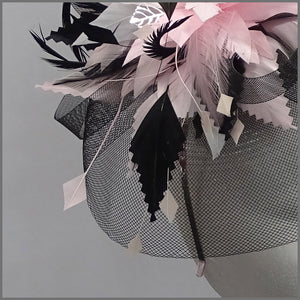 Black Crinoline Occasion Fascinator with Pink Feathers