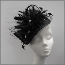 Load image into Gallery viewer, Black Funeral Mini Disc Flower Fascinator