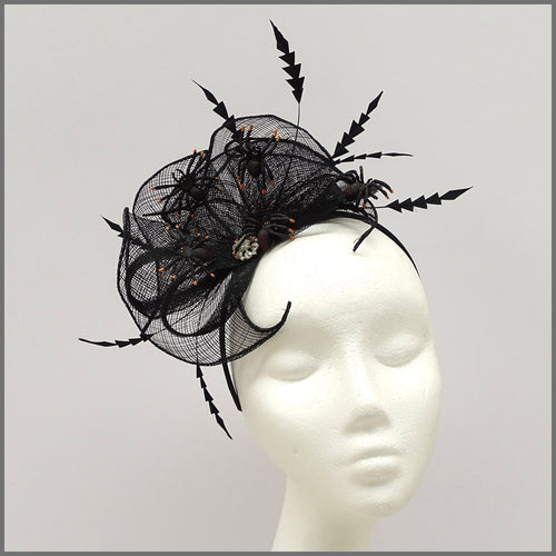 Black Halloween Party Headpiece with Spiders