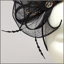 Load image into Gallery viewer, Black Halloween Party Fascinator with Spiders