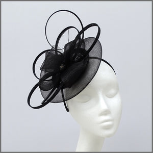 Black Special Occasion Disc Fascinator with Loops