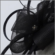Load image into Gallery viewer, Black Special Occasion Disc Fascinator with Curled Quill