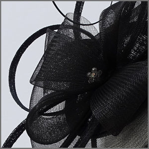 Black Special Occasion Disc Fascinator with Curled Quill