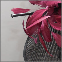Load image into Gallery viewer, Black &amp; Red Wine Claret Feather Disc Fascinator