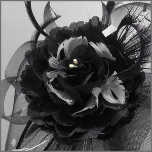 Floral Wedding Disc Fascinator in Black & White