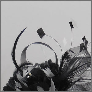 Floral Wedding Disc Fascinator in Black & White