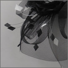 Load image into Gallery viewer, Floral Wedding Disc Fascinator in Black &amp; White