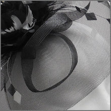 Load image into Gallery viewer, Floral Wedding Disc Fascinator in Black &amp; White