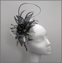Load image into Gallery viewer, Formal Event Fascinator in Black, White &amp; Silver